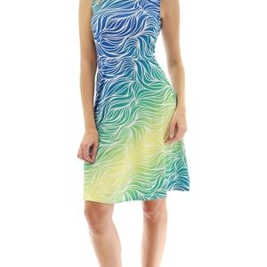 PattyBoutik Keyhole Back A-Line Dress (Blue, Green and Yellow 22 Medium)